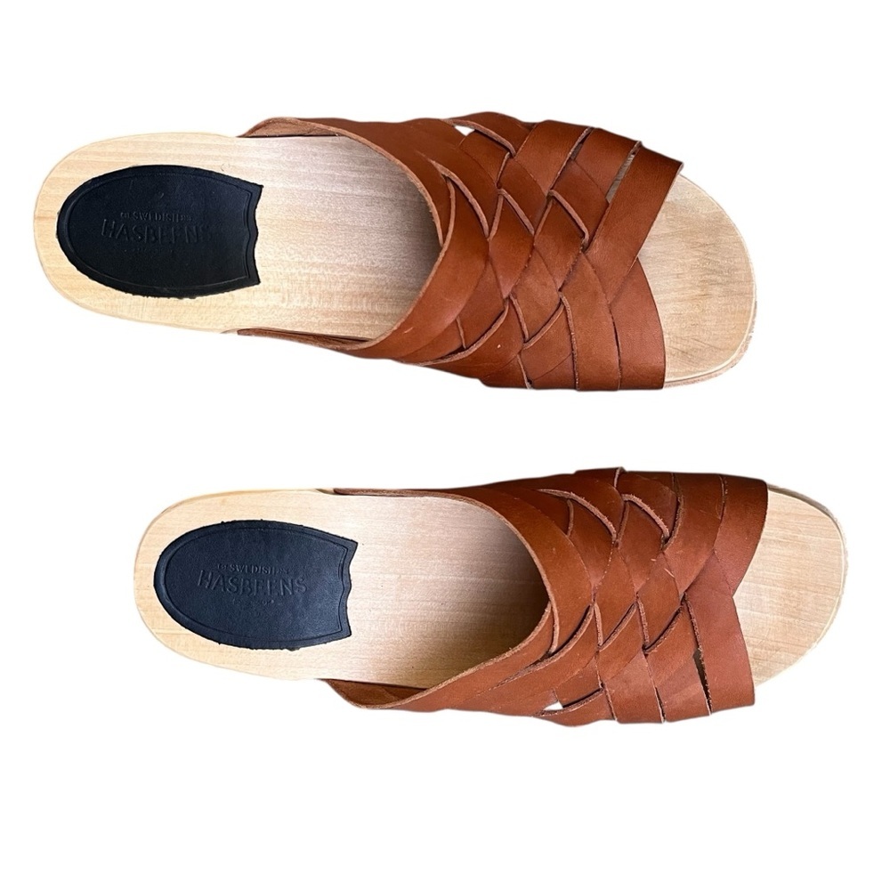 Swedish Hasbeens ‘Britta’ Brown Woven Open Toe Clogs Mules. Size 10 (40) - Picture 3 of 8